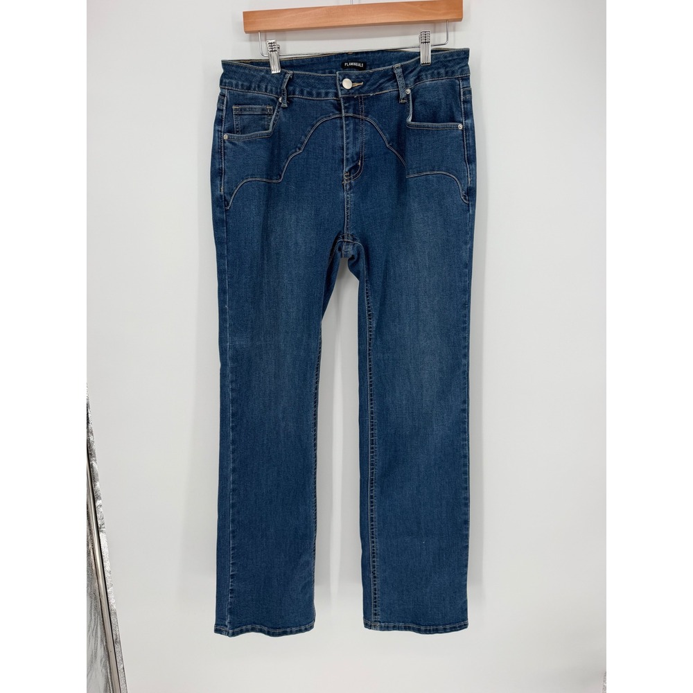 Flamingals Jeans XL Blue Western Yoke Straight Leg Denim Western Cowgirl